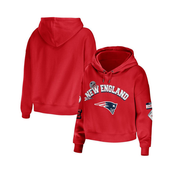 Women's Red New England Patriots Modest Cropped Pullover Hoodie
