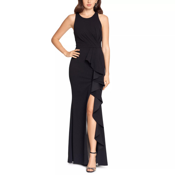 Ruffled High-Slit Gown
