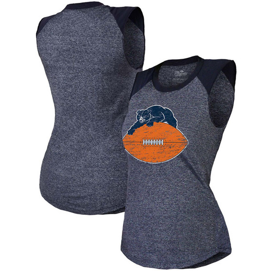 Women's Navy Chicago Bears Retro Tri-Blend Raglan Muscle Tank Top