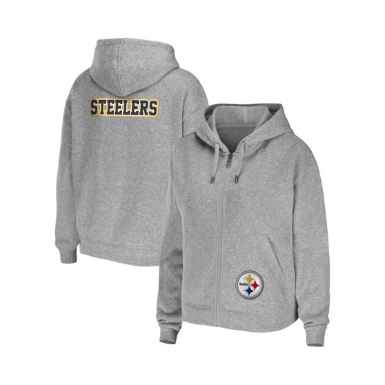 Women's Heather Gray Pittsburgh Steelers Plus Size Full-Zip Hoodie