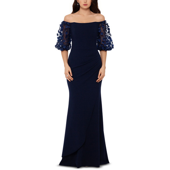 Petite Off-The-Shoulder Balloon-Sleeve Mermaid Gown