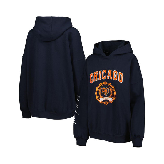 Women's Navy Chicago Bears Becca Drop Shoulder Pullover Hoodie