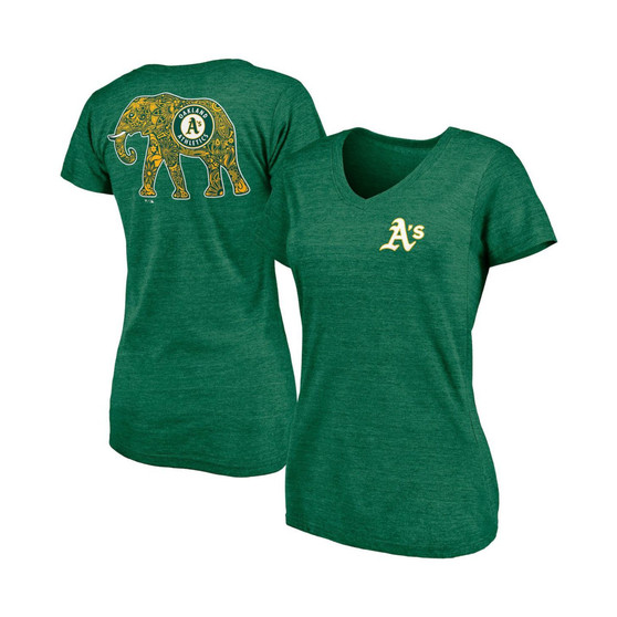 Women's Branded Green Oakland Athletics Paisley Hometown Collection Tri-Blend V-Neck T-shirt