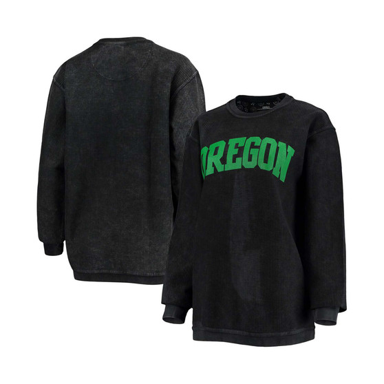 Women's Black Oregon Ducks Comfy Cord Vintage-Like Wash Basic Arch Pullover Sweatshirt