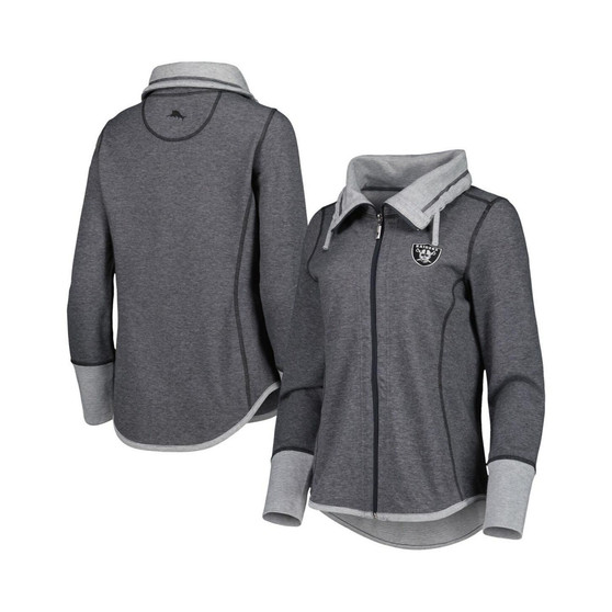 Women's Heathered Black Las Vegas Raiders Sport Sun Fade Full-Zip Sweatshirt