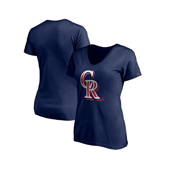Women's Navy Colorado Rockies Red White & Team V-Neck T-shirt