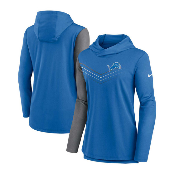 Women's Blue, Heathered Charcoal Detroit Lions Chevron Hoodie Performance Long Sleeve T-shirt