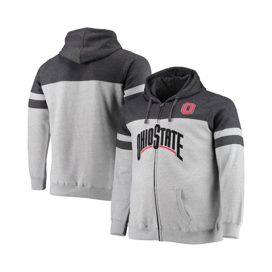 Women's Heathered Charcoal, Heathered Gray Ohio State Buckeyes Plus Size Contrast Pieced Full-Zip Hoodie