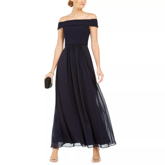 Off-The-Shoulder Chiffon Gown