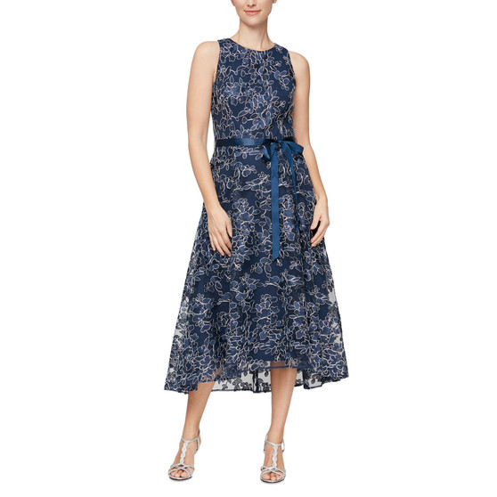 Embroidered High-Low Midi Dress