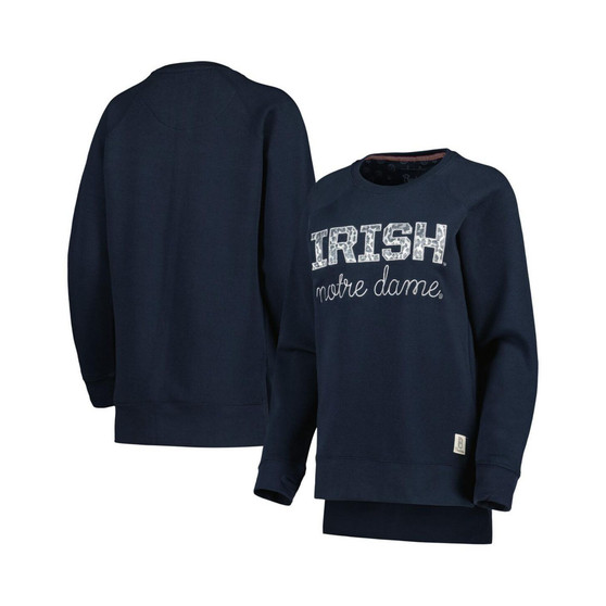 Women's Navy Notre Dame Fighting Irish Steamboat Animal Print Raglan Pullover Sweatshirt