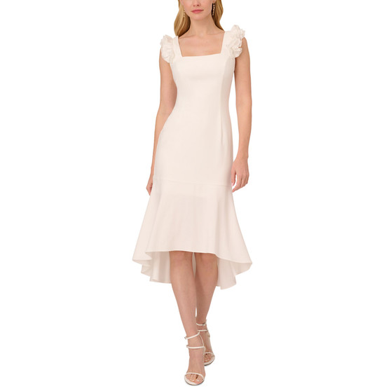 Women's Satin Crepe Ruffled Midi Dress