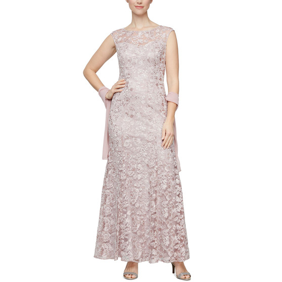 Embroidered Illusion Gown & Shawl