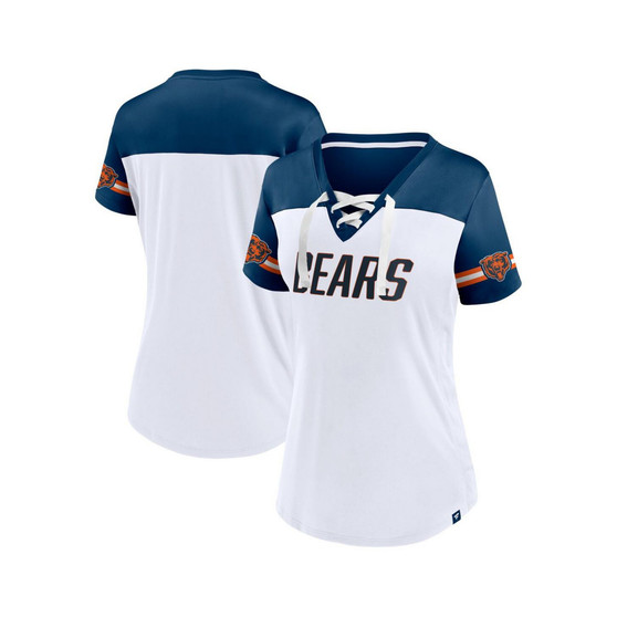 Women's Branded White Chicago Bears Dueling Slant V-Neck Lace-Up T-shirt