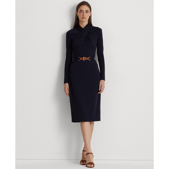 Belted Mockneck Jersey Dress