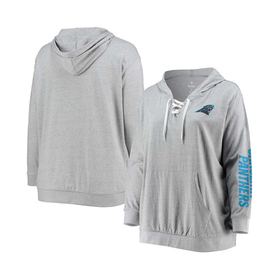 Women's Plus Size Heathered Gray Carolina Panthers Lace-Up Pullover Hoodie