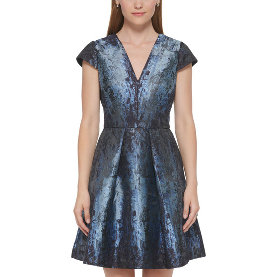 Women's Metallic Jacquard Cap-Sleeve Dress