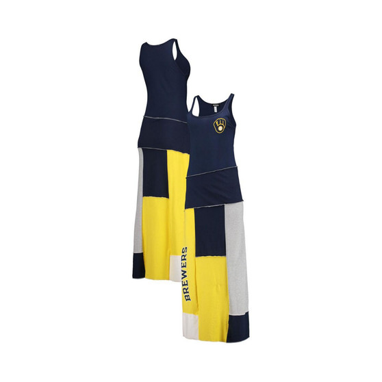 Women's Navy, Gold Milwaukee Brewers Scoop Neck Maxi Dress