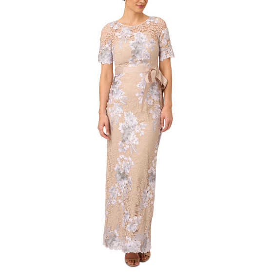 Floral-Embroidered Lace Gown