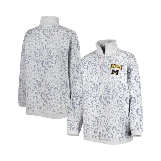Women's Heather Gray Michigan Wolverines Leopard Quarter-Zip Sweatshirt