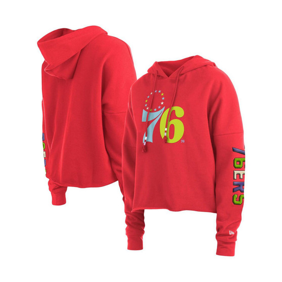Women's Red Philadelphia 76Ers Color Pack Cropped Top Pullover Hoodie