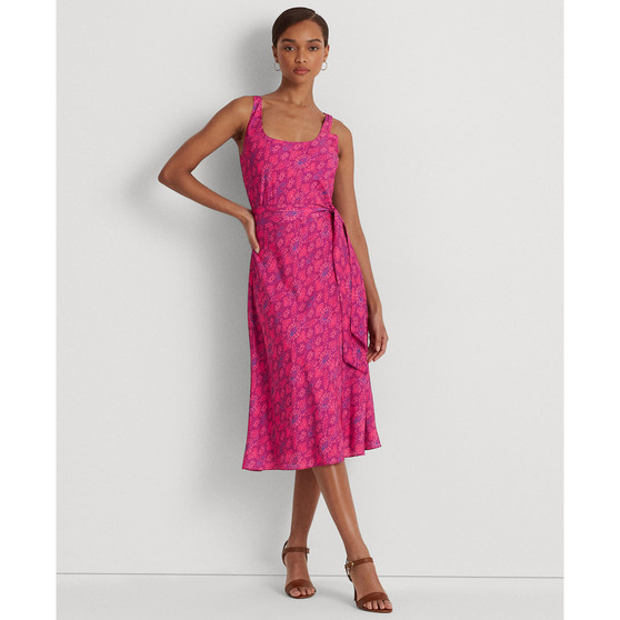 Women's Geo-Print Belted Crepe Midi Dress