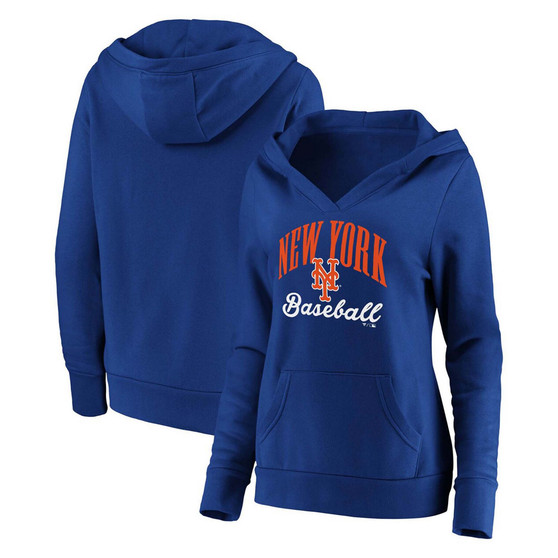 Plus Size Royal New York Mets Victory Script Crossover Neck Pullover Hoodie