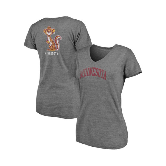 Women's Branded Heathered Gray Minnesota Golden Gophers Slab Serif 2-Hit V-Neck Tri-Blend T-shirt