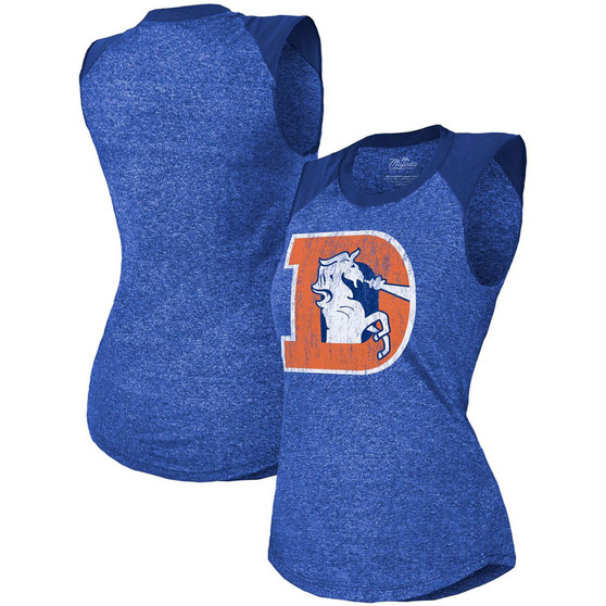 Women's Royal Denver Broncos Retro Tri-Blend Raglan Muscle Tank Top
