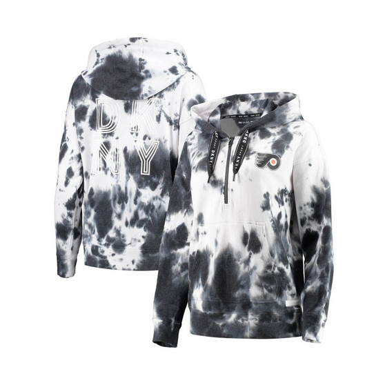 Women's Black and White Philadelphia Flyers Dakota Tie-Dye Oversized Half-Zip Hoodie