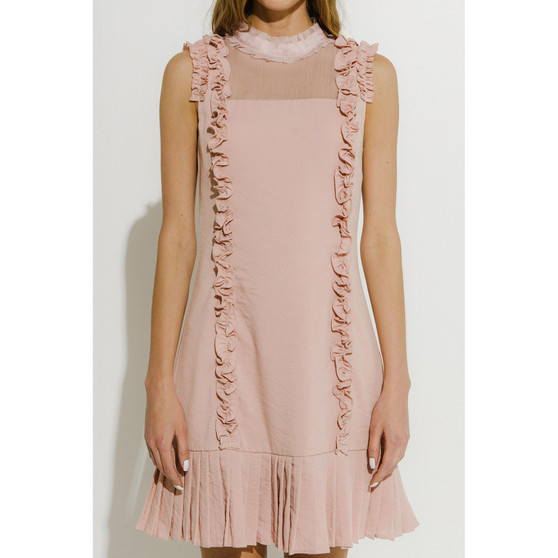 Women's Mixed Media A Line Dress with Ruffle Details