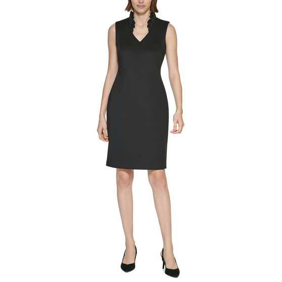 Women's Ruffled V-Neck Sleeveless Sheath Dress