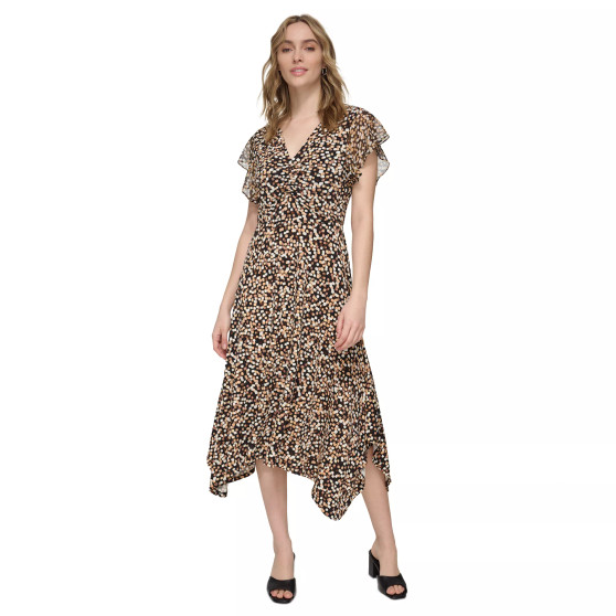 Women's Printed Flutter-Sleeve Dress
