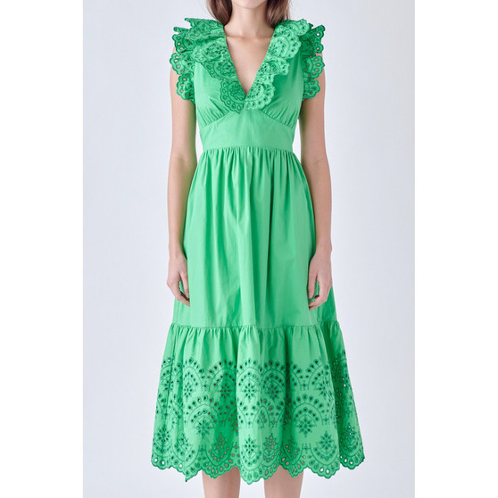 Women's Eyelet Scallop Detail Midi Dress