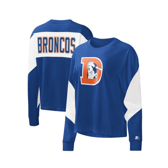 Women's Royal Denver Broncos Insight Crop Tri-Blend Long Sleeve T-shirt