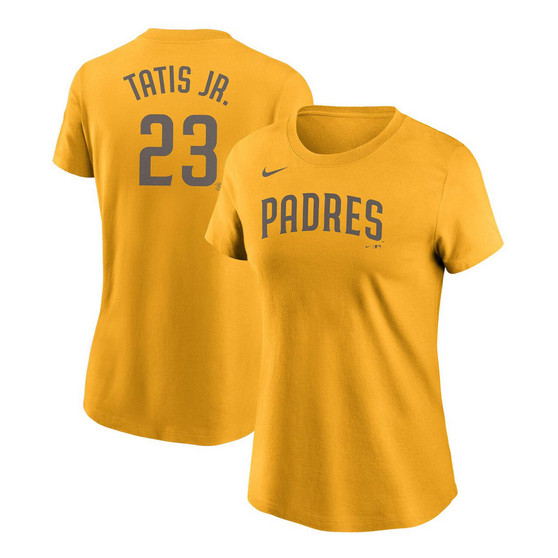 Women's Fernando Tats Jr. Gold-Tone San Diego Padres Name Number T-shirt