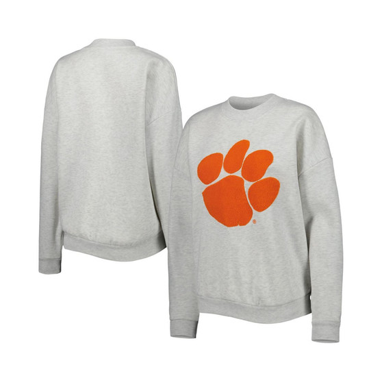 Women's Heather Heather Gray Clemson Tigers Chenille Patch Fleece Sweatshirt