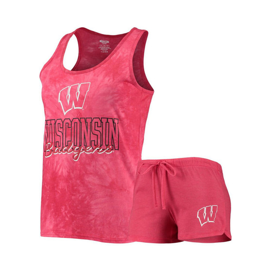 Women's Red Wisconsin Badgers Billboard Tie-Dye Tank Top and Shorts Set