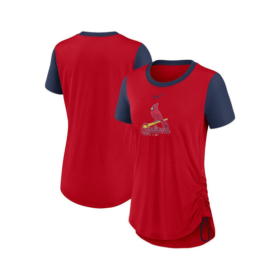 Women's Red St. Louis Cardinals Hipster Swoosh Cinched Tri-Blend Performance Fashion T-shirt