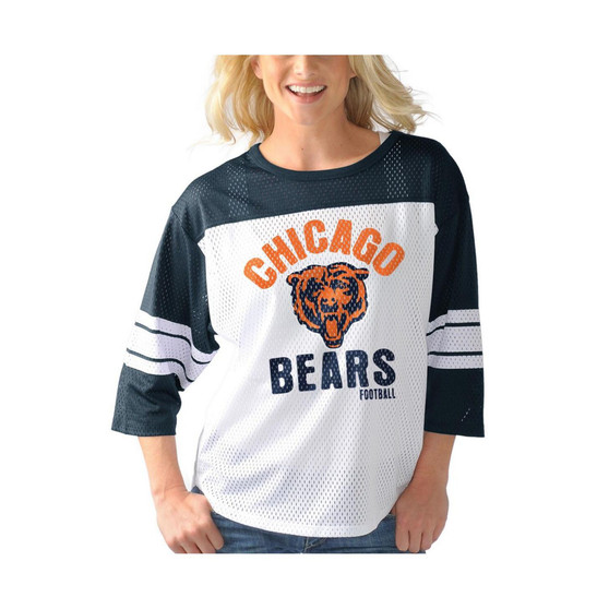 Women's White and Navy Chicago Bears First Team Three-Quarter Sleeve Mesh T-shirt