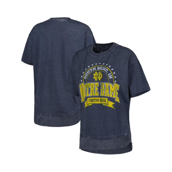 Women's Heather Navy Notre Dame Fighting Irish Vintage-Like Wash Captain Poncho T-shirt