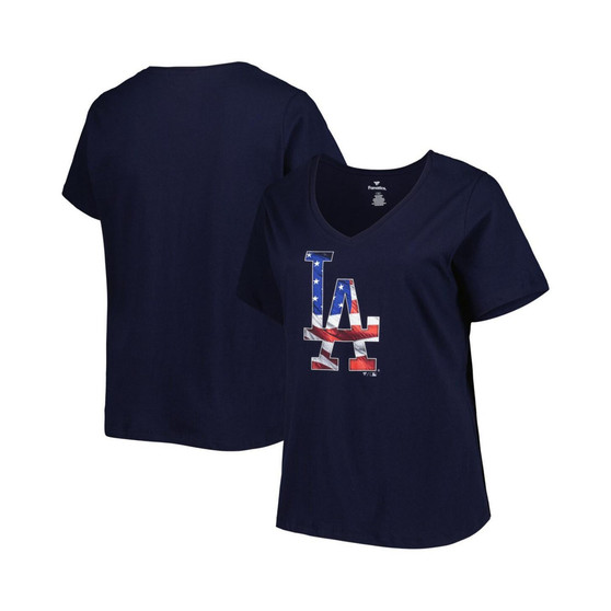 Women's Navy Los Angeles Dodgers Plus Size Americana V-Neck T-shirt
