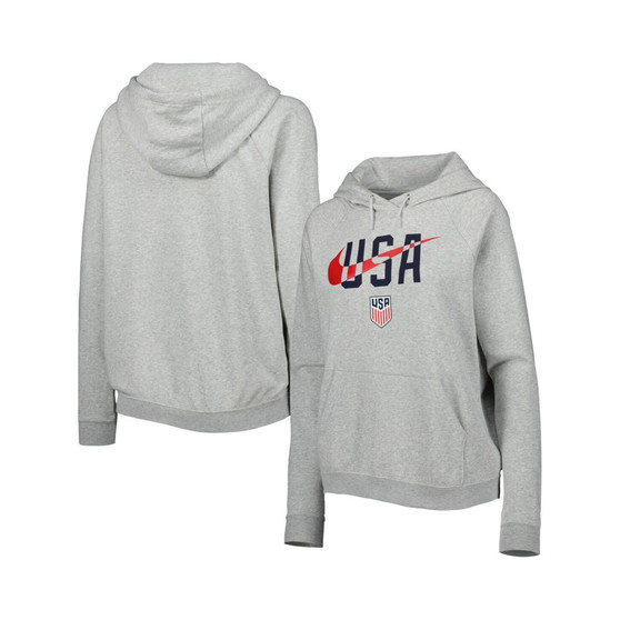 Women's Heather Gray USMNT Lockup Varsity Fleece Raglan Pullover Hoodie