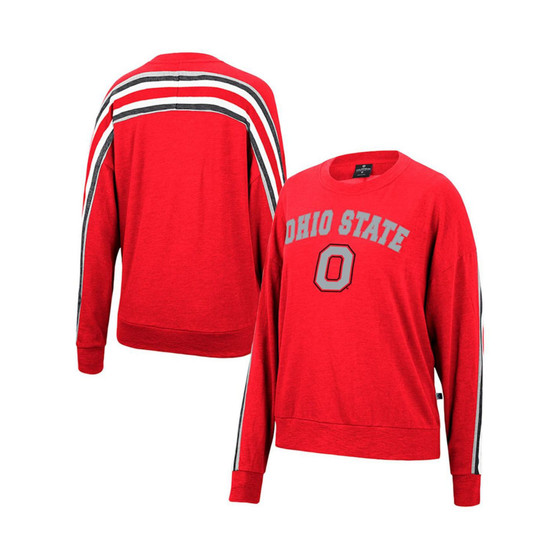 Women's Heathered Scarlet Ohio State Buckeyes Team Oversized Pullover Sweatshirt
