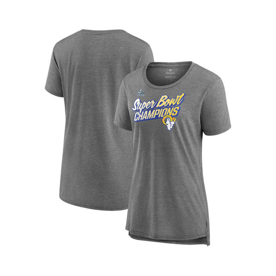 Women's Branded Heather Gray Los Angeles Rams Super Bowl LVI Champions Paint Script Scoop Neck T-shirt