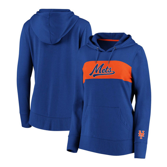 Plus Size Royal New York Mets Tri-Blend Colorblock Pullover Hoodie
