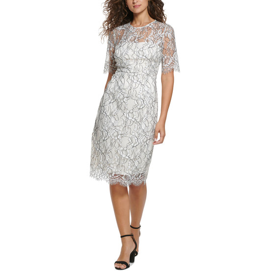 Women's Short-Sleeve Lace Sheath Dress