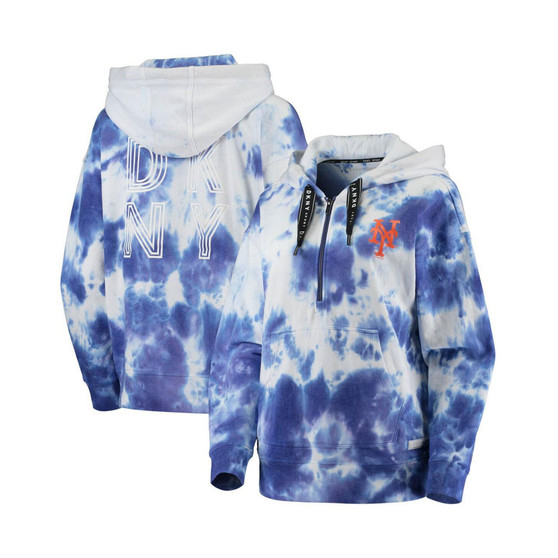 Women's White and Royal New York Mets Dakota Tie-Dye Half-Zip Hoodie