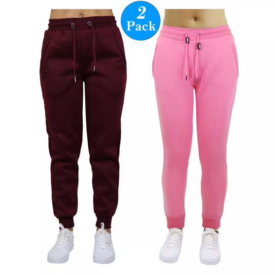 Women's Slim Fit Heavy Weight Fleece Lined Joggers - 2 Pack