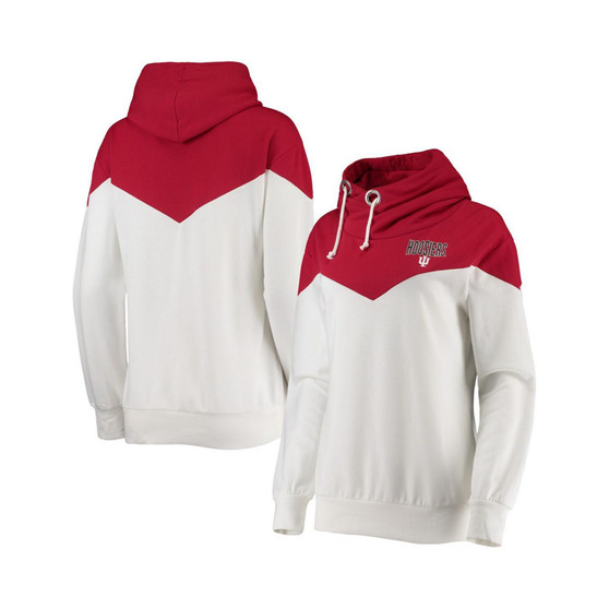 Women's White, Crimson Indiana Hoosiers Old School Arrow Blocked Cowl Neck Tri-Blend Pullover Hoodie